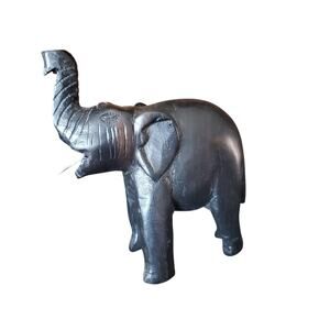 Vintage Hand-Carved Wooden Elephant Figurine Home Decor 4.5 In Black Shelf Decor